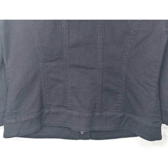 Spanner Womens Denim Jean Jacket Rhinestone Collar Boho Snap Button Black Size 2 - Picture 6 of 12
